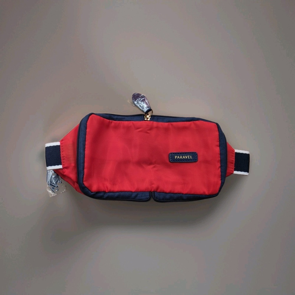Paravel Negative Nylon Fold Up Red With Navy Blue Accents Travel Toiletry Bag